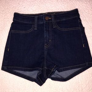 High waisted dark blue denim shorts
